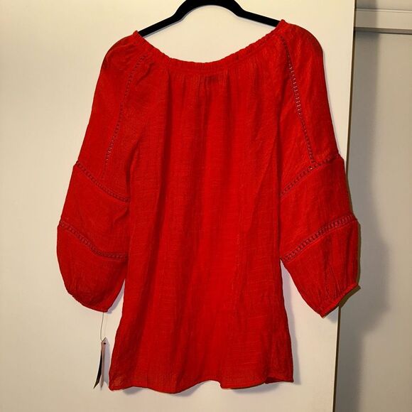 Alyx Women’s Batik May-Be Red Boho Lace Panel Shirt Small NWT - Picture 5 of 13